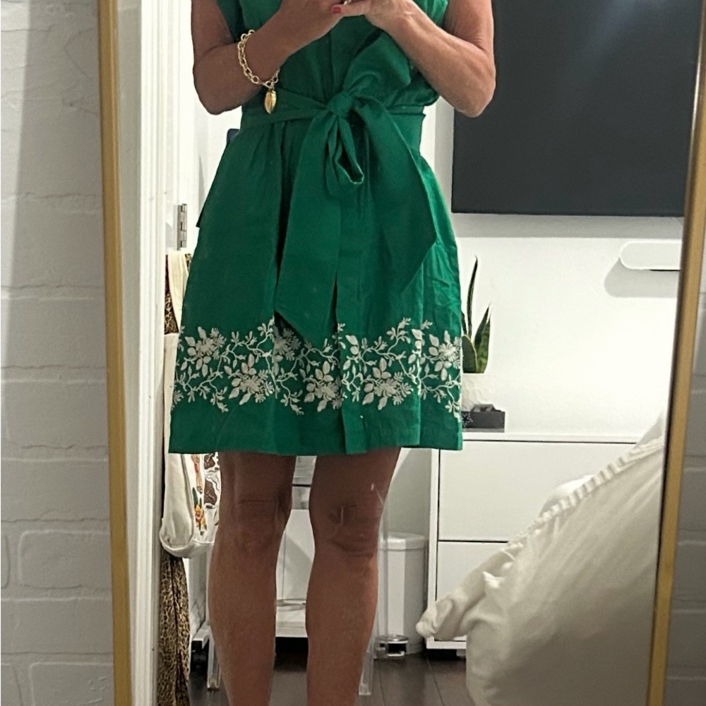 Tuckernuck Garden Green Embroidered Cotton Linen Mini Callie Dress - Picture 4 of 6